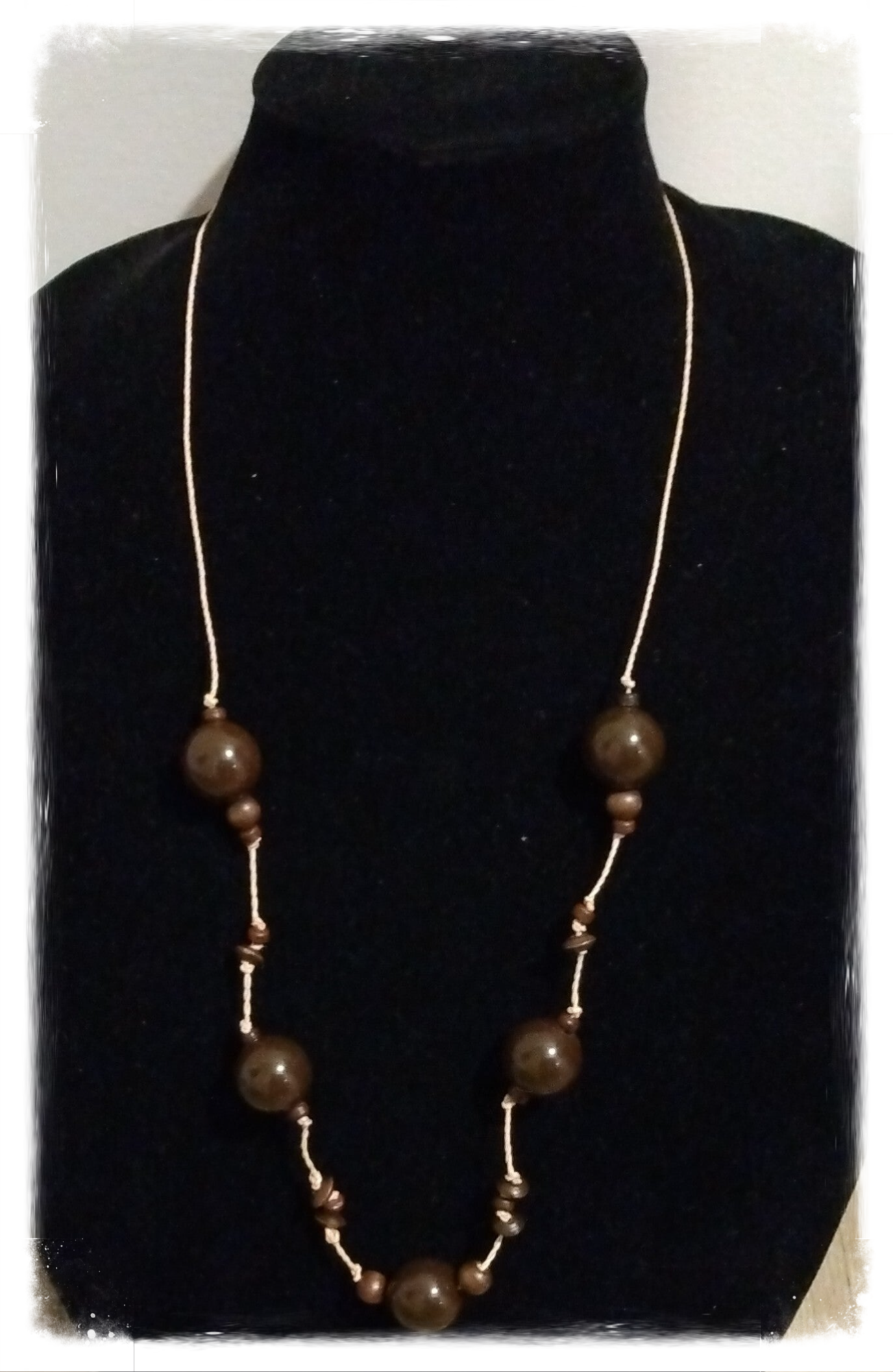 MzSucc3zz  Brown Beads Wrapped and Knotted w/ Threaded Brown Cord Necklace
