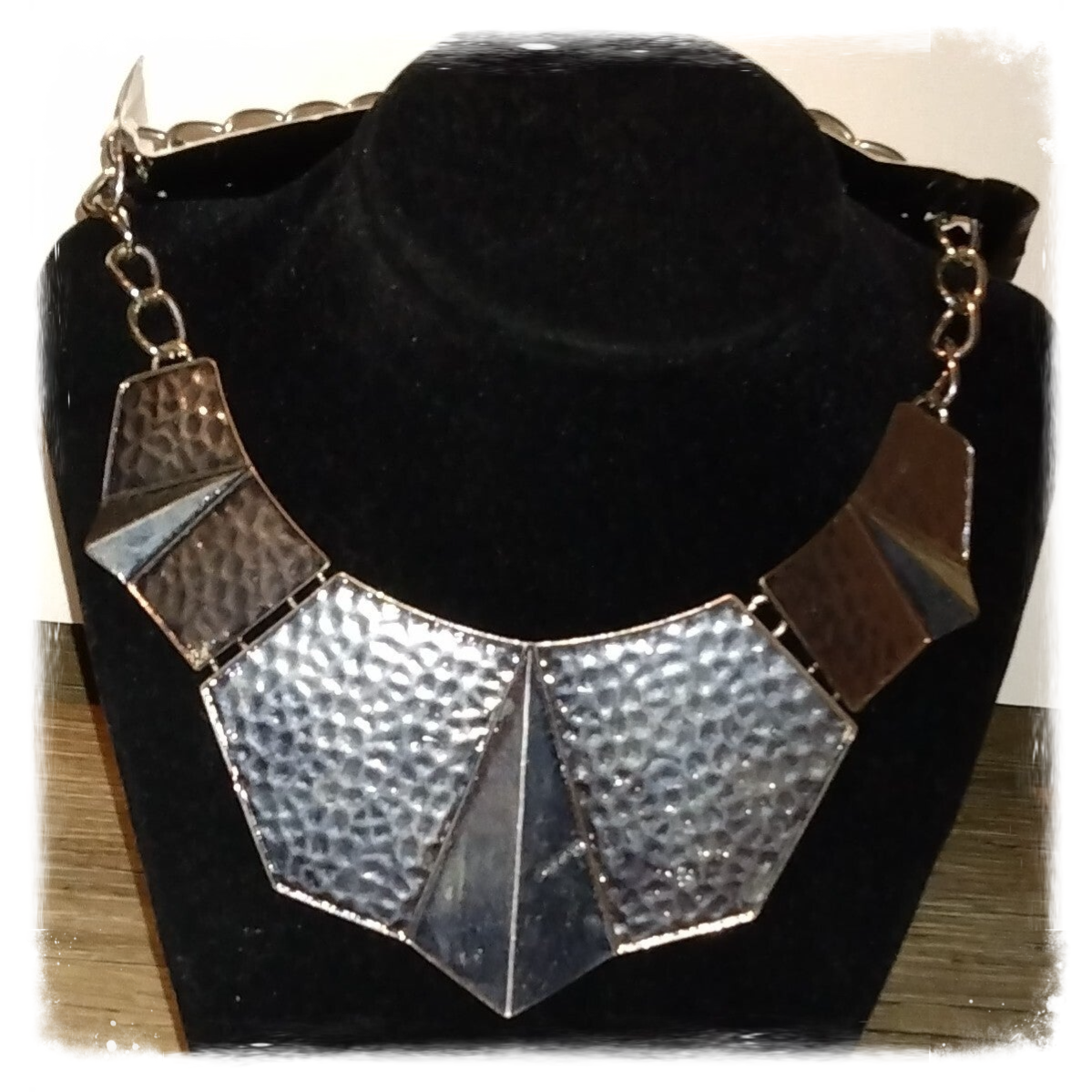MzSucc3zz Boho Hammered Brass Armor Bib Statement Necklace Silver