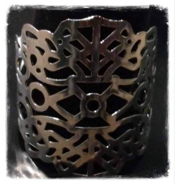 MzSucc3zz Art Deco Filigree Bracelet: Extra-Wide Hollow Silver Cuff
