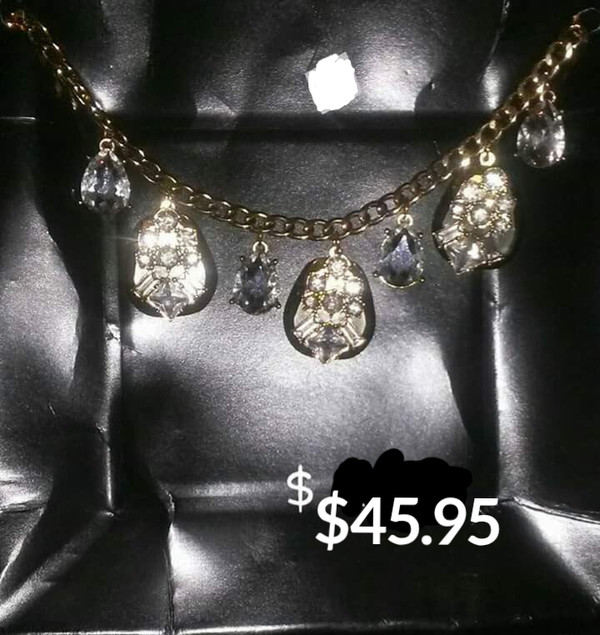 MzSucc3zz Ladies Big Teardrop Rhinestone Crystal Stone Statement Gold Necklace