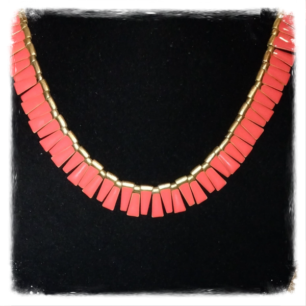 MzSucc3zz Vtg Matisse Orange-Red Enamel Copper Collar Necklace