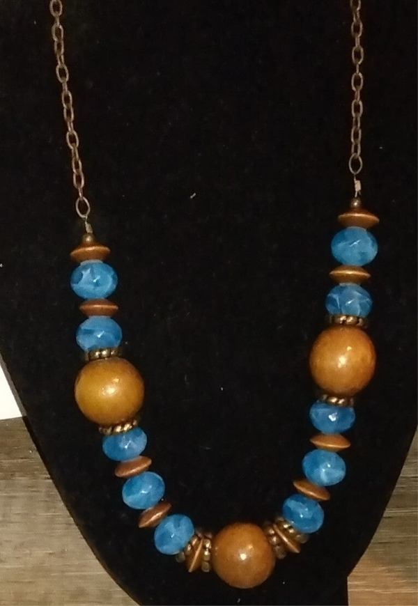 MzSucc3zz Women Bohemian Ethnic Chunky Blue & Brown Beaded Statement Necklace