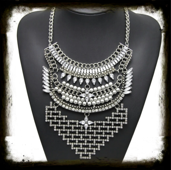 MzSucc3zz Bohemian Chunky Rhinestone Rows Array Stars Necklace