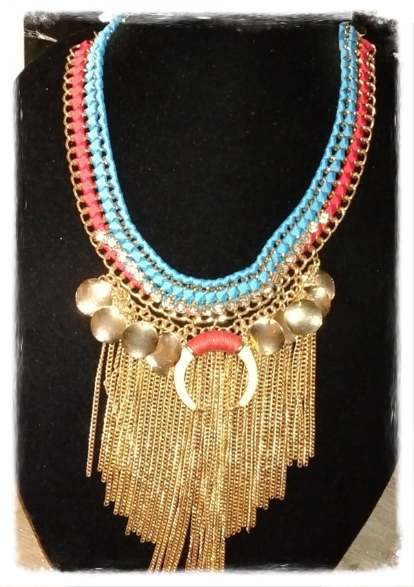 Mzsucc3zz  Boho Tribal Faux Horn Fringe Statement Necklace