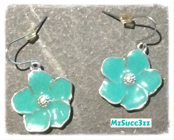 MzSucc3zz  Boho Teal Enamel Flower Earrings