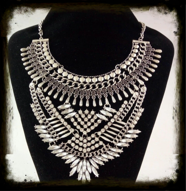 MzSucc3zz  Bohemian Chunky  Pavement Rhinestone Crystal  Statement Choker Necklace