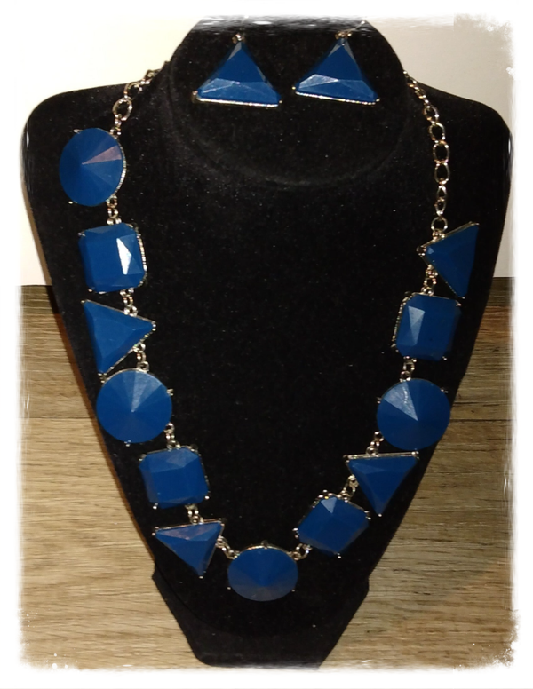 MzSucc3zz Chunky Geometric Necklace Set – Blue / Pink & Silver