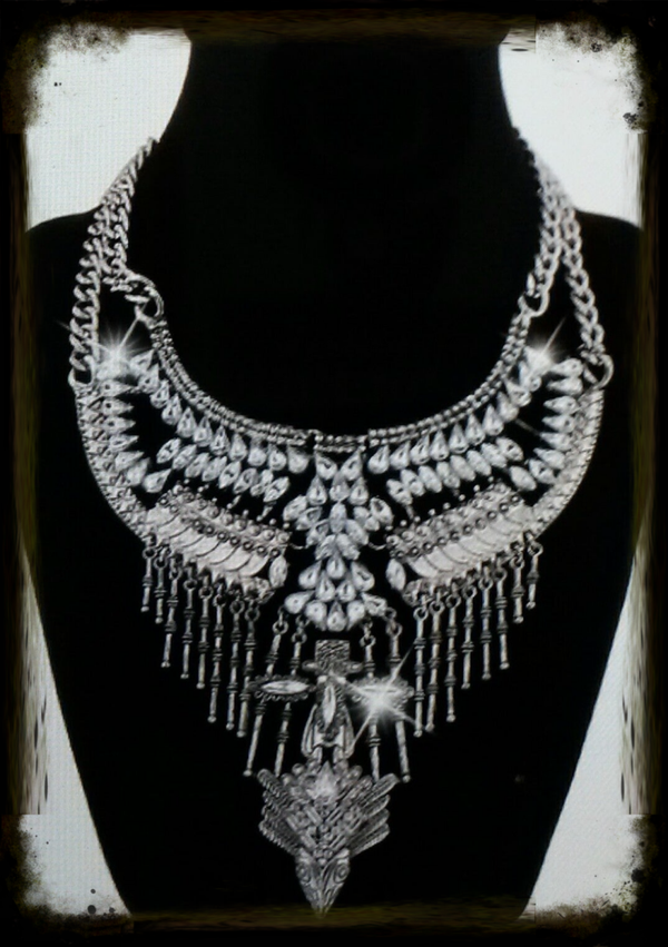 MzSucc3zz  Multi-layered Aztec Totem Rhinestone Tiered Bib Necklace