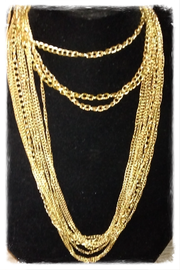 MzSucc3zz Gold Multi-Strand Tiered Chain Statement Bib Necklace