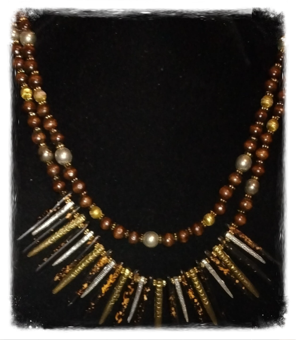 MzSucc3zz Boho Wooden Spike Beads Bib Necklace