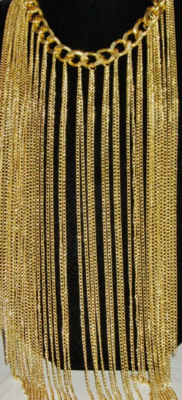 MzSucc3zz  Gold Layered Necklace, Multi Strand Long Chain w Fringe & Chandelier  Her
