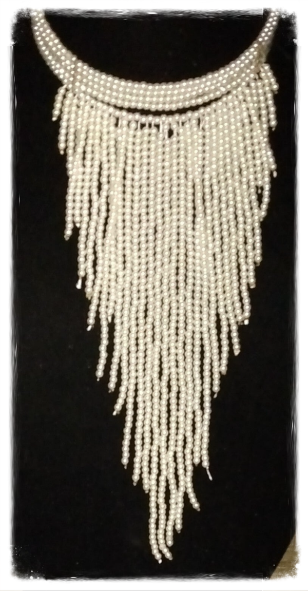 MzSucc3zz Multi-Layered Faux Pearl Cascading Tassel Fringe Statement Necklace