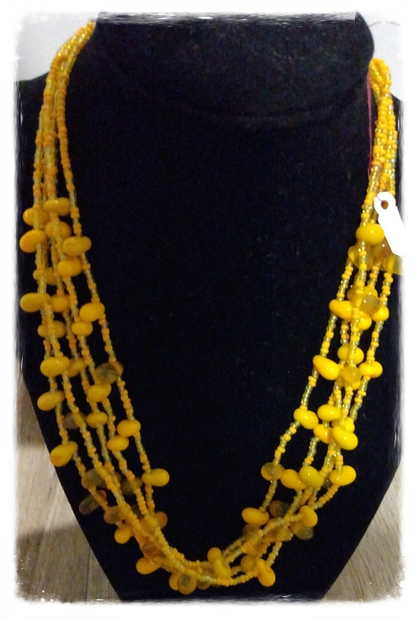 MzSucc3zz Women Boho Multi-strand Yellow Beaded Bib Necklace