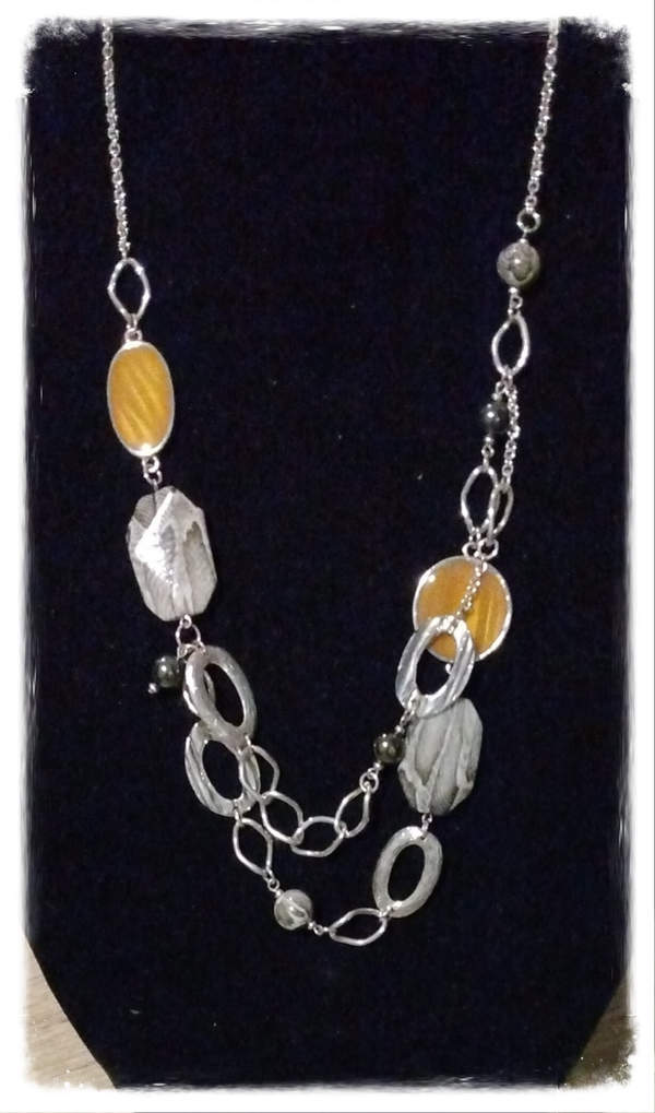 MzSucc3zz Chunky Silver & Marbled Bead Statement Bib