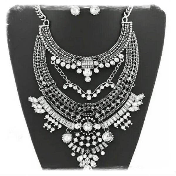 MzSucc3zz Boho Tiered Turkish Rhinestone Statement Bib Choker