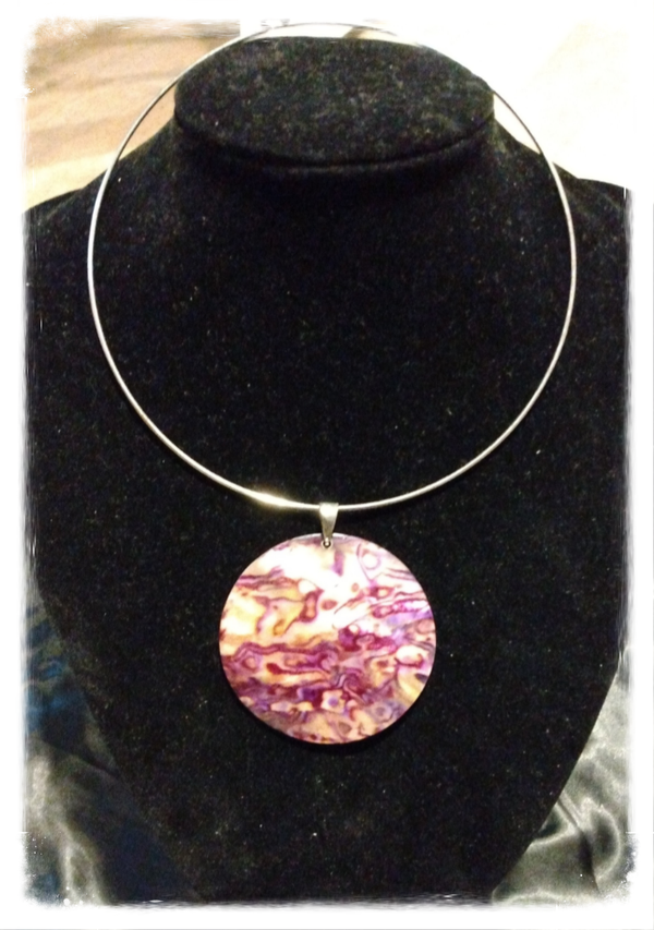MzSucc3zz Women Purple Shell Pendant Silver Hoop Ring Necklace
