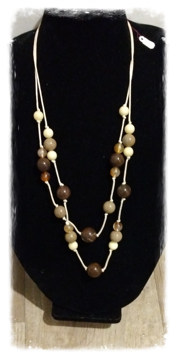 MzSucc3zz Double Layers Mixed Colors Brown & Cream Bead Necklace