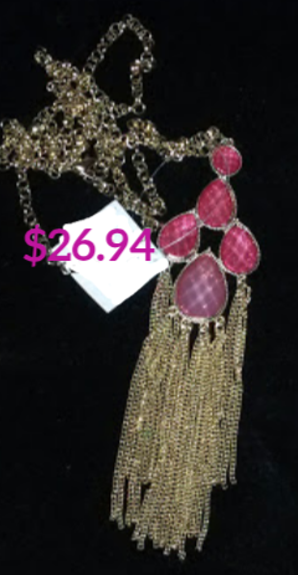 MzSucc3zz Ladies Multi- Teardrop Chandelier pink tassel pendant necklace" or "Statement necklaces with fringe".