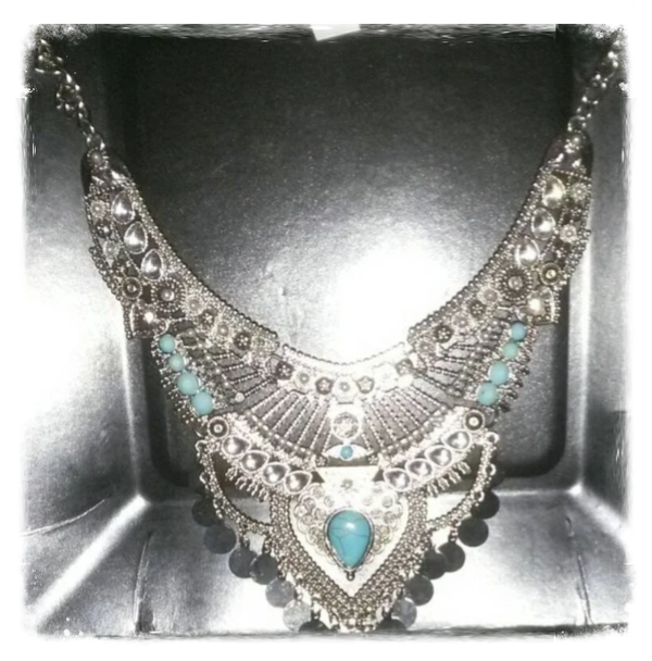 MzSucc3zz Women Bohemian Turquoise Tassel Bib Pendant Necklace Silver