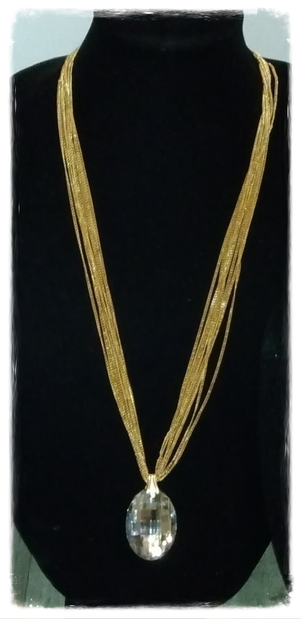 MzSucc3zz Chunky, layered multi-chain necklace with clear Czech glass stone