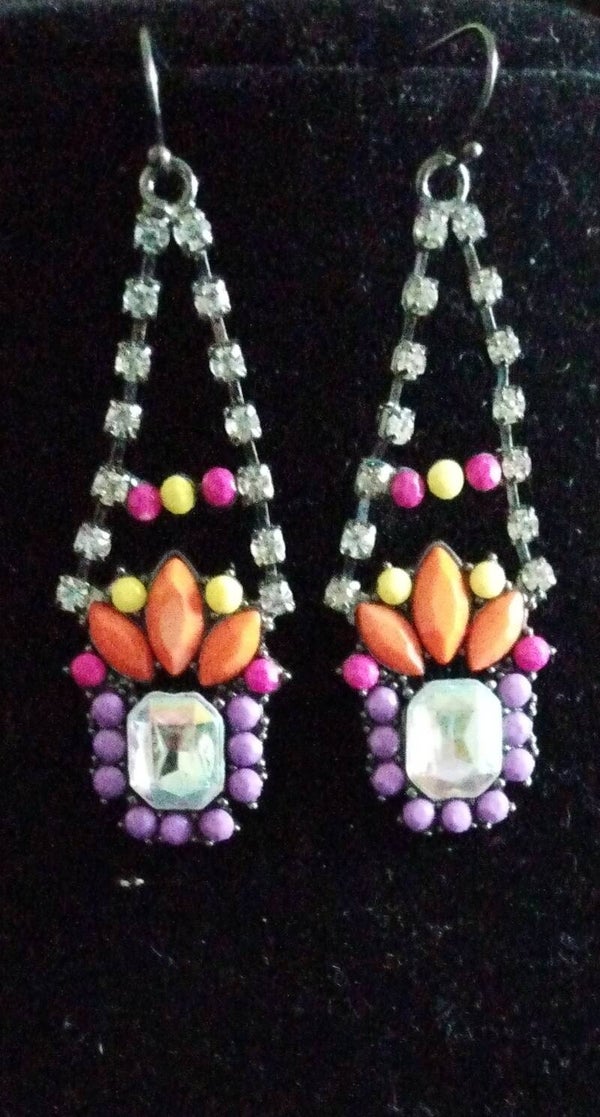 MzSucc3zz Ladies Multi-Colored Faceted Beaded Rhinestone Statement Earrings