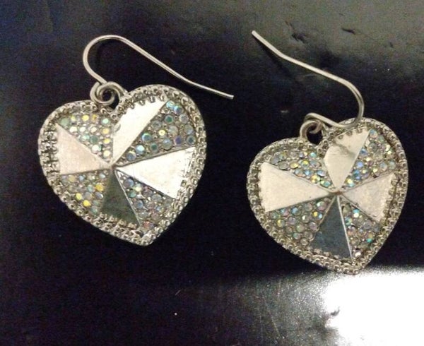 MzSucc3zz Women Gem-Cut Heart Glitter Rhinestone Silver Mixed Colors Earrings