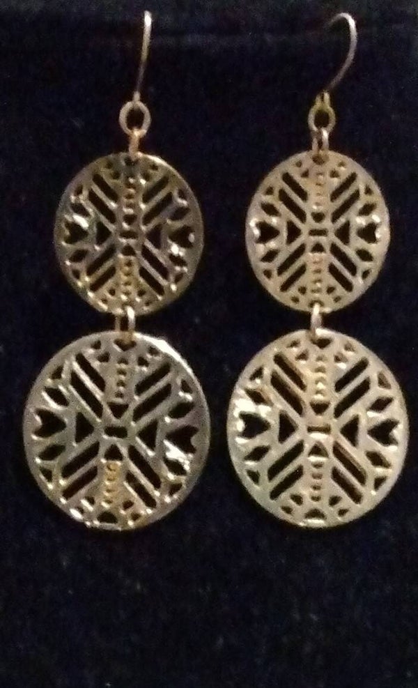 MzSucc3zz Ladies Bohemian Filigree Gold  Double Circle Disc Dangle Earrings