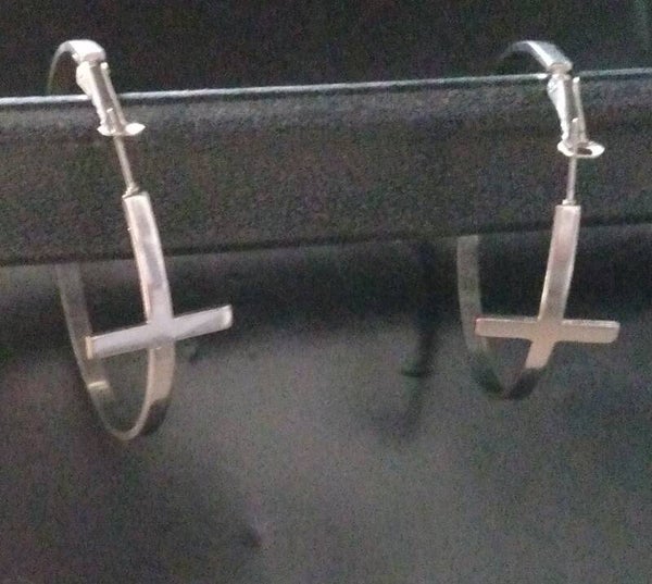 MzSucc3zz Ladies Loop Hoop Cross Faith Statement Silver Earrings