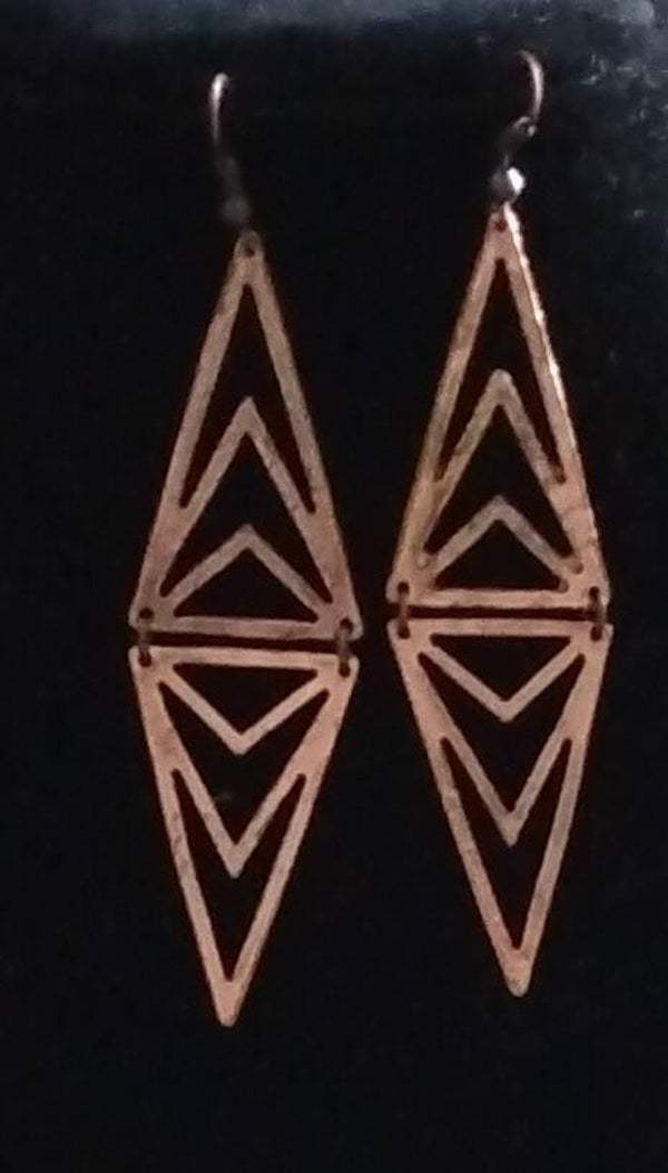 MzSucc3zz Ladies Triangle Charm Pendant Rose Gold Textured Earrings