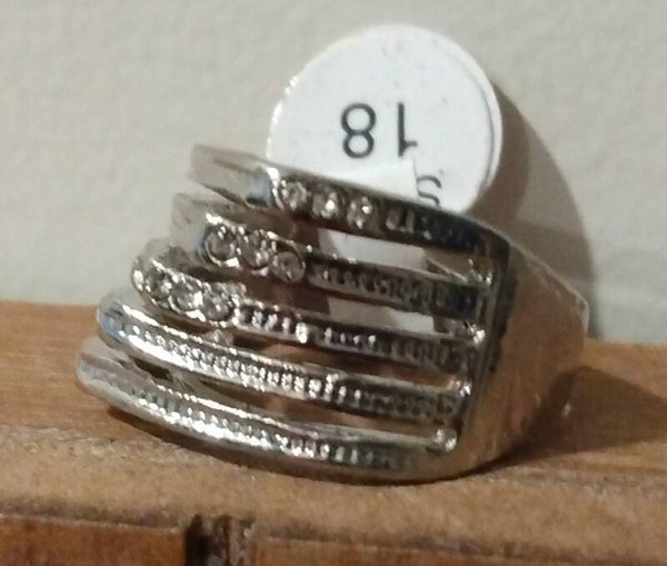 MzSucc3zz Ladies Multi-Layers Pave Cocktail Crystal Elements Bars Silver Ring