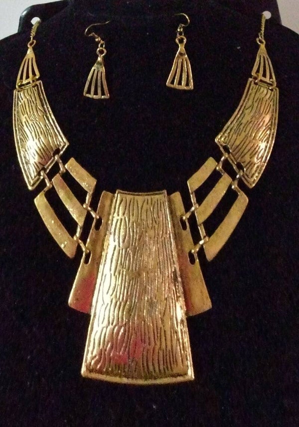 MzSucc3zz Ladies Vintage Tribal Collar Maxi Antique G-T Statement Bib Necklace Earring