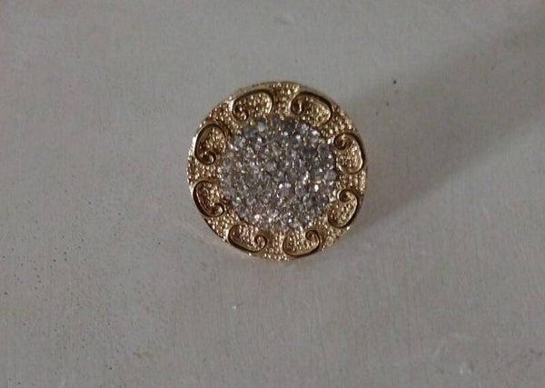 MzSucc3zz Male/Female Swirl Disc Pave Cocktail Crystal Rhinestone (1) Silver & (1) Gold Ring