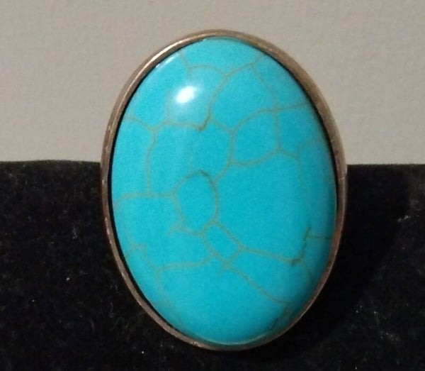 MzSucc3zz Ladies Chunky Oversized Turquoise Statement Adjust Silver Ring