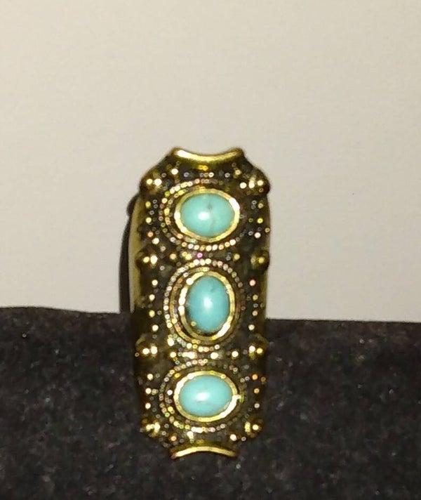 MzSucc3zz Ladies Turquoise Elongated Blue Three Stone Ring Chunky Rings
