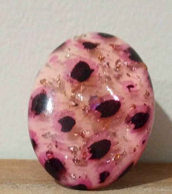 MzSucc3zz Ladies Pink Leopard Print / Glitter Fusion Ring / Animal Print Ring / Resin Oval Statement Ring