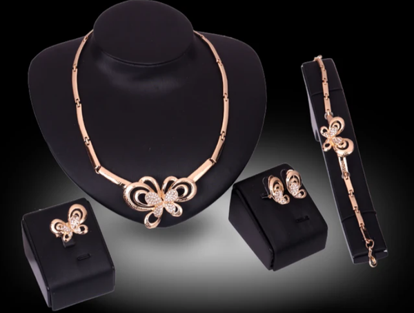 MzSucc3zz Female Butterfly  Rose Gold Crystal Necklace Set