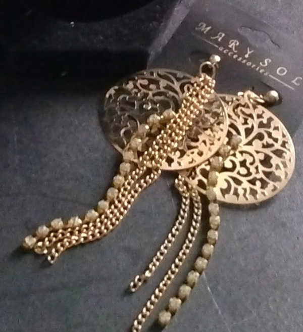 MzSucc3zz Women A) Floral Filigree Round & B) Swirl Print Deco Drop Crystals Gold Statement Earrings