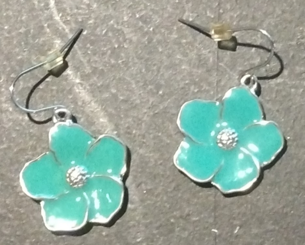 MzSucc3zz Women Enamel Flower Ornate Statement Silver Earrings Teal Blue