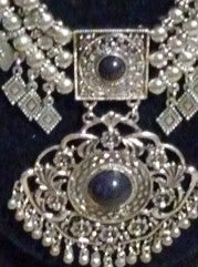 MzSucc3zz Women Boho Silver-tone Aztec Blue Fringe Statement Bib Necklace