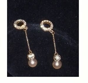 MzSucc3zz Silver Long Faux Pearl & Crystal Fireball Drop Halo Earrings