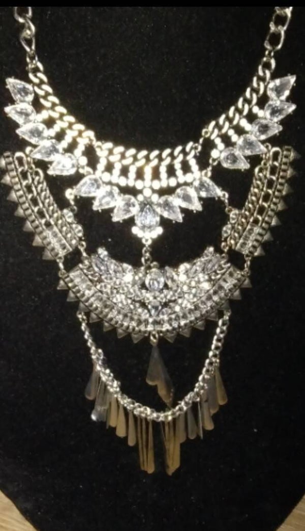 MzSucc3zz Boho, tribal, & crystal tiered statement bib necklace