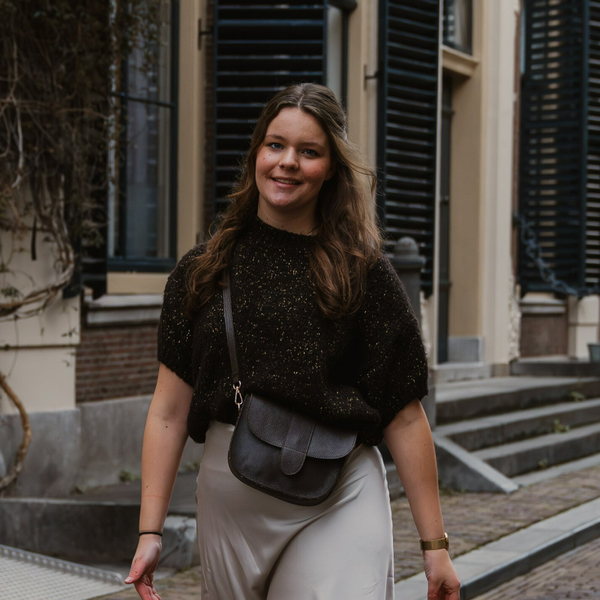 Gebreide trui bruin I Goud lurex draadje