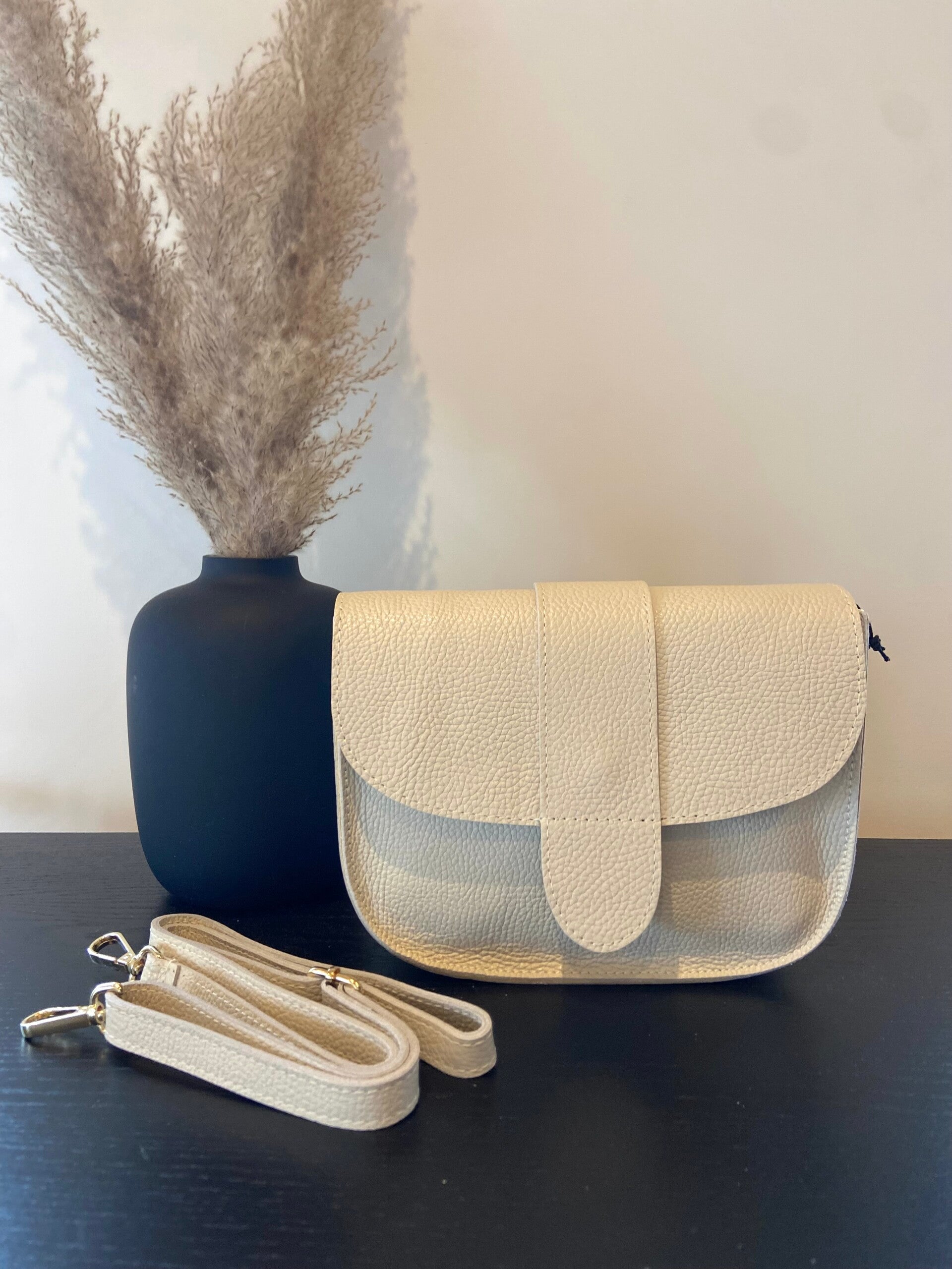 Leren tas beige