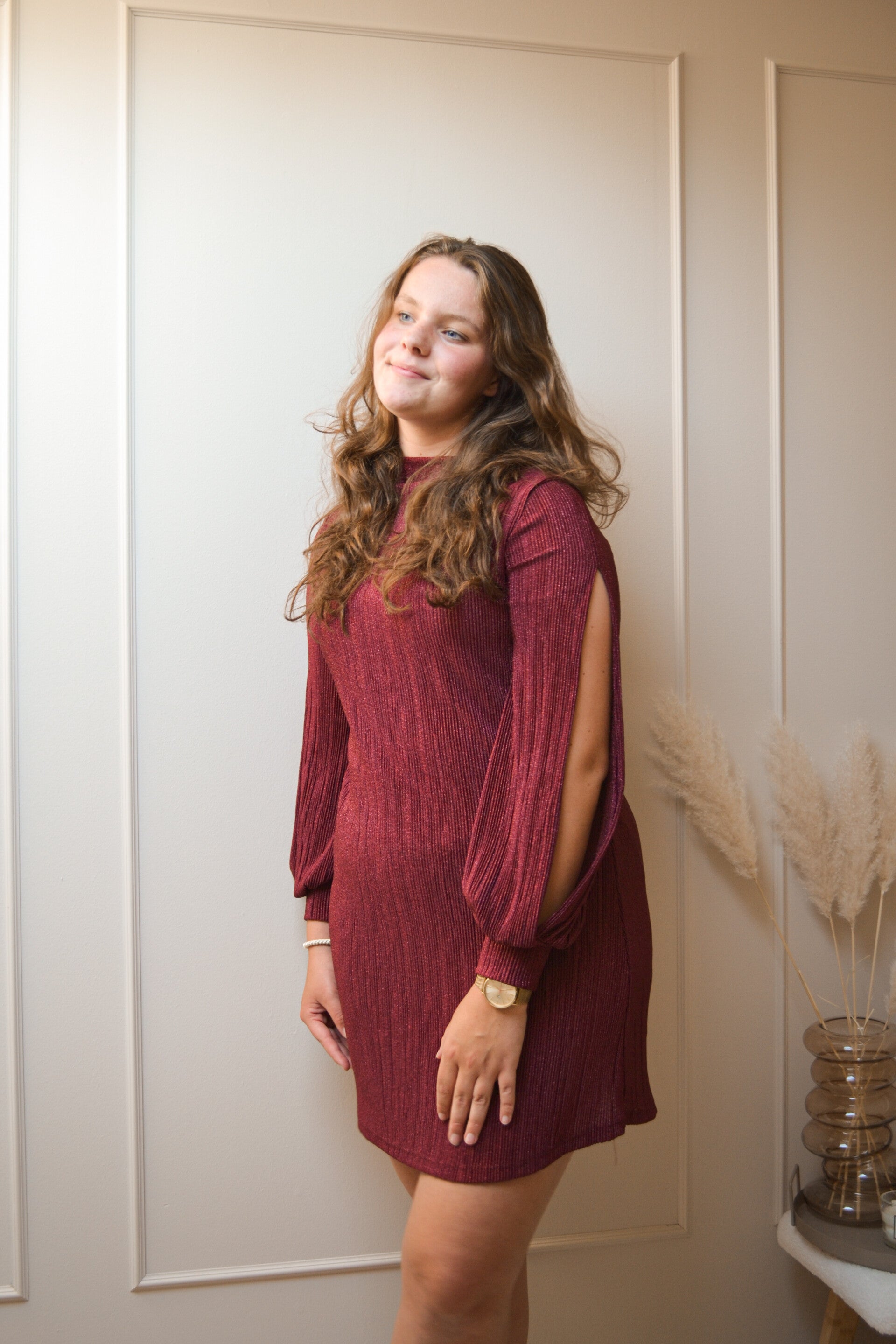 Lurex jurkje Bordeaux