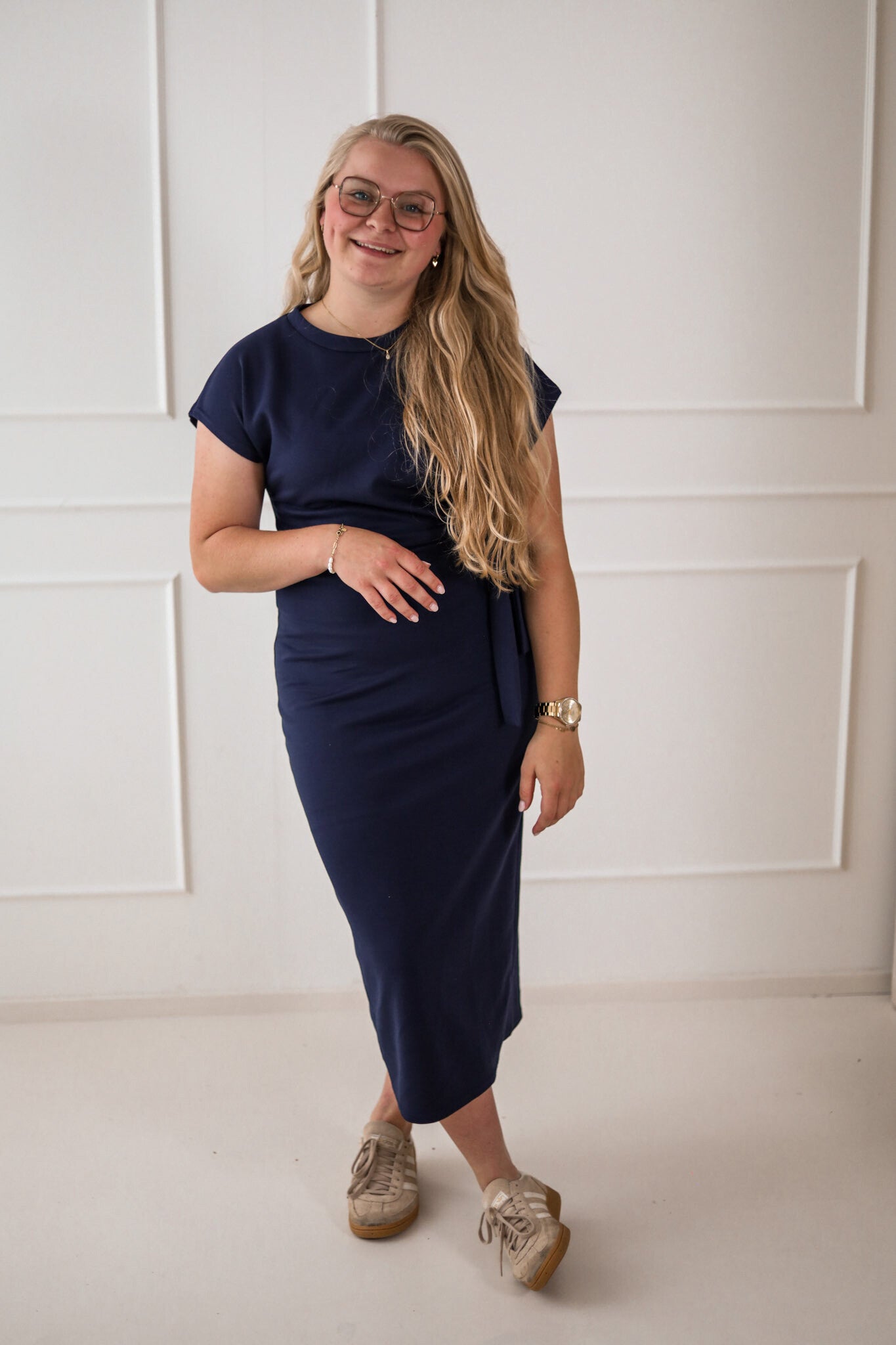 Anne jurk met strik // blauw