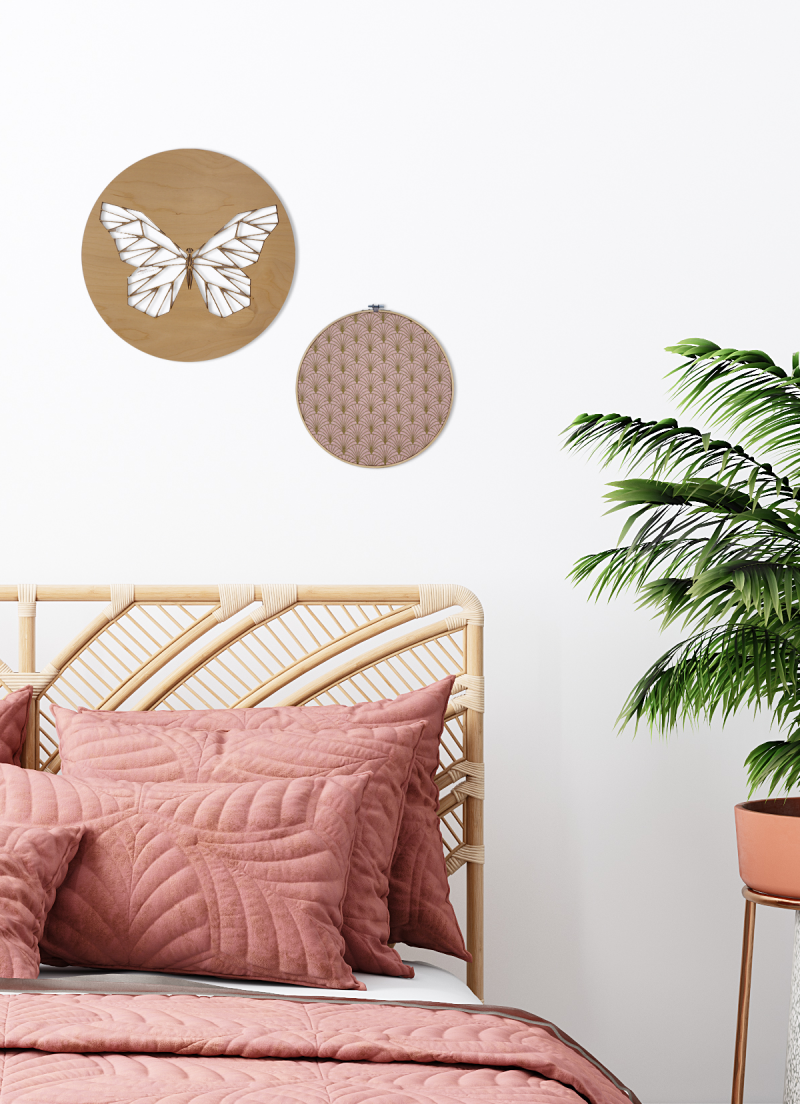 Inspiratiefoto met houten vlinderdecoratie en stofringen muurcirkels