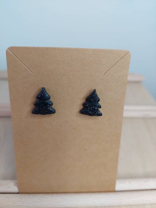 Oorbellen klei kerstboom zwart met RVS oorsteker
