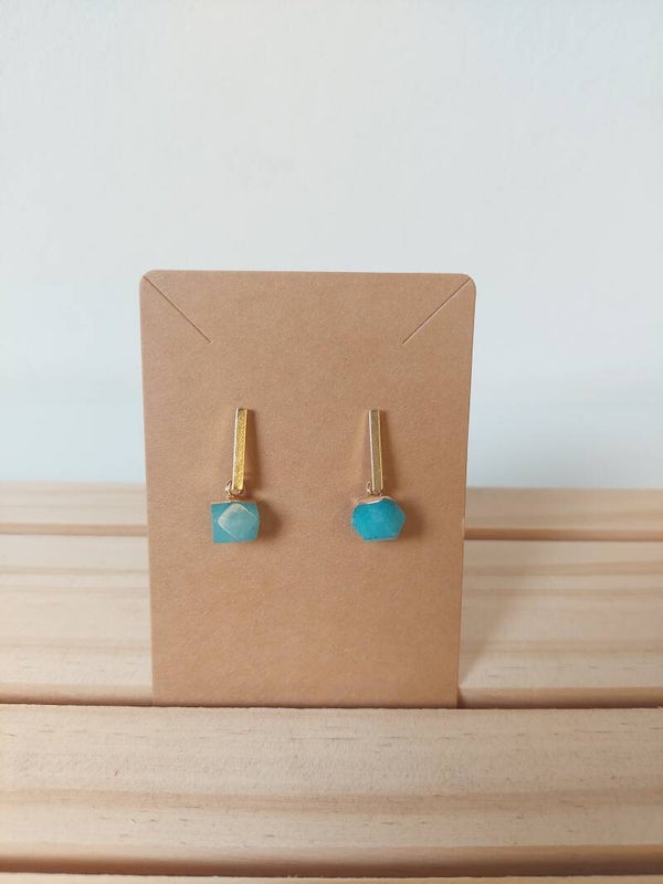 Oorbellen rvs goudkleurig met groen blauwe hanger