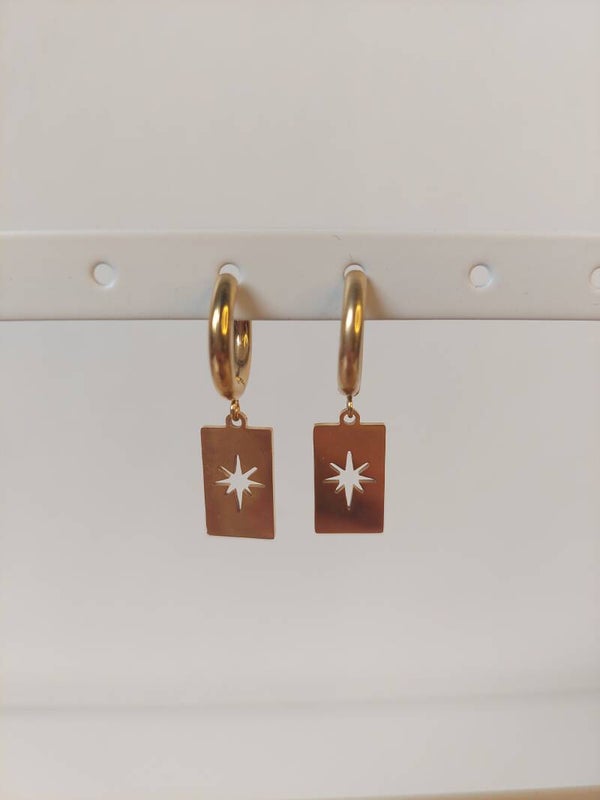 Oorringen rvs goudkleurig met ster hanger