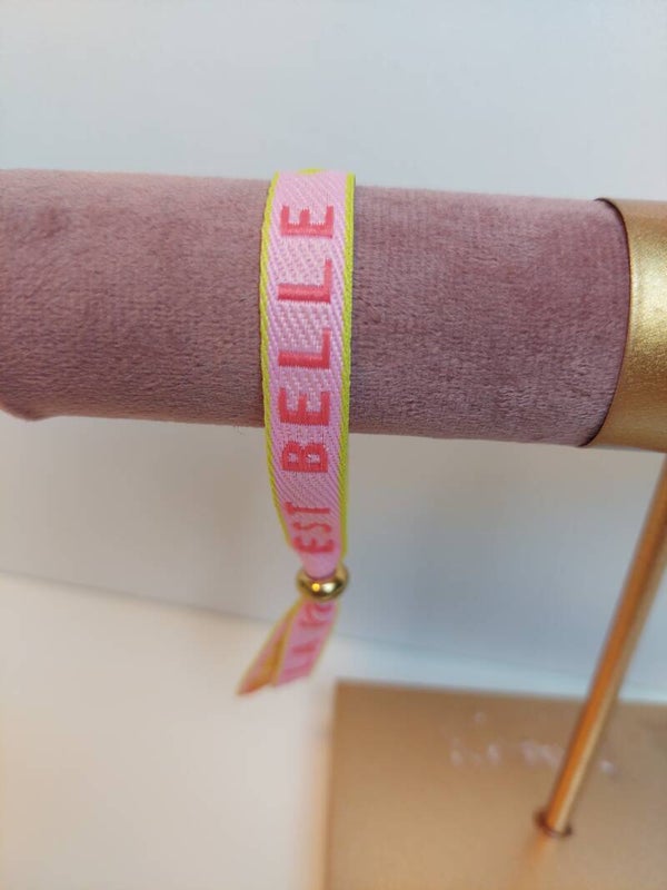 Lint armband la vie est belle met gouden bead stopper